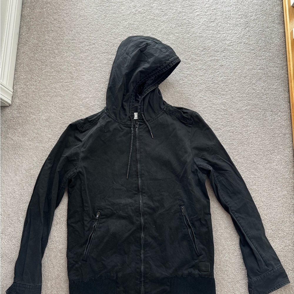 Men's Washed Black Hooded Jacket
